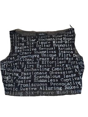 AKIRA Black Y2K Graphic Text Crop Tank Mesh Festival Club Top Large